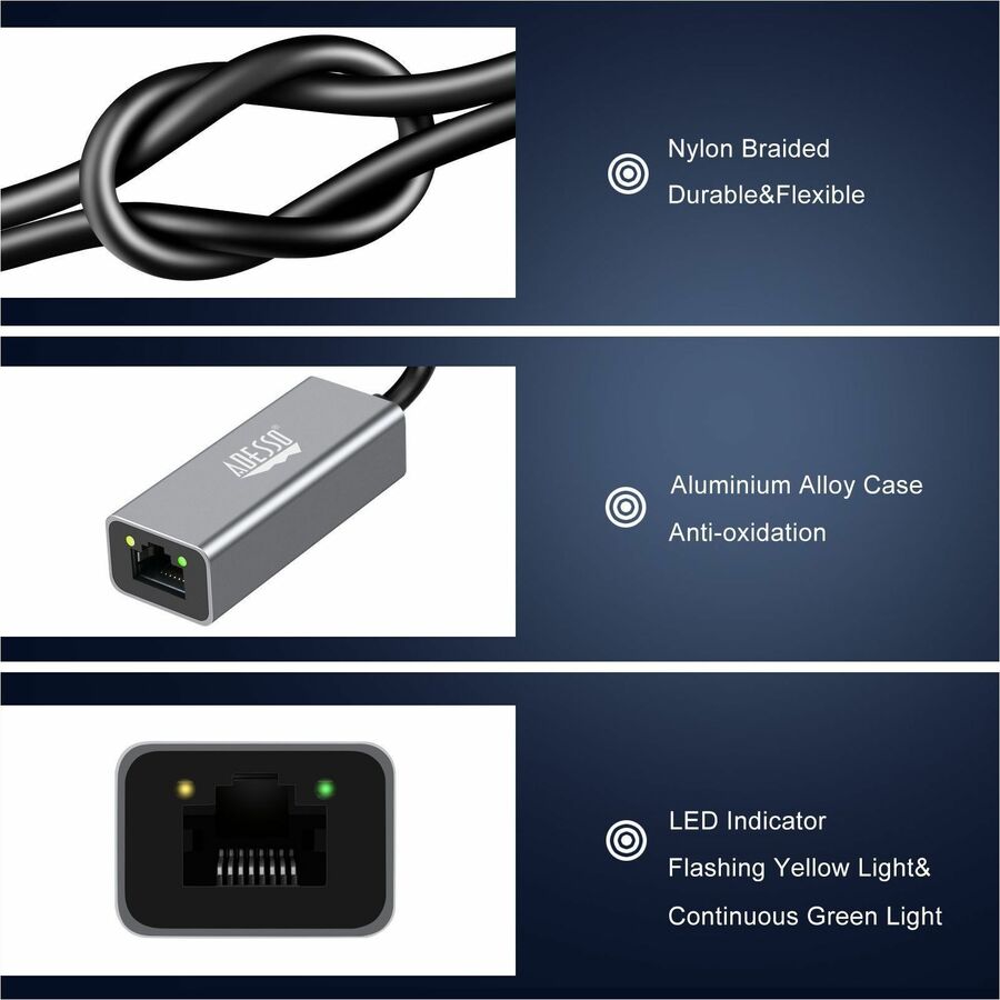 Adesso USB-C to Ethernet Network Adapter (TAA Compliant) AUH-5000