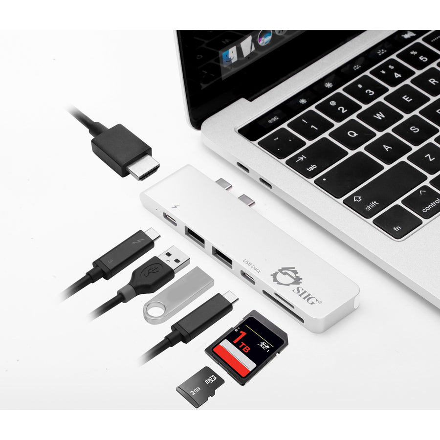 SIIG Thunderbolt 3 USB-C Hub HDMI with Card Reader & PD Adapter - Silver JU-TB0412-S1