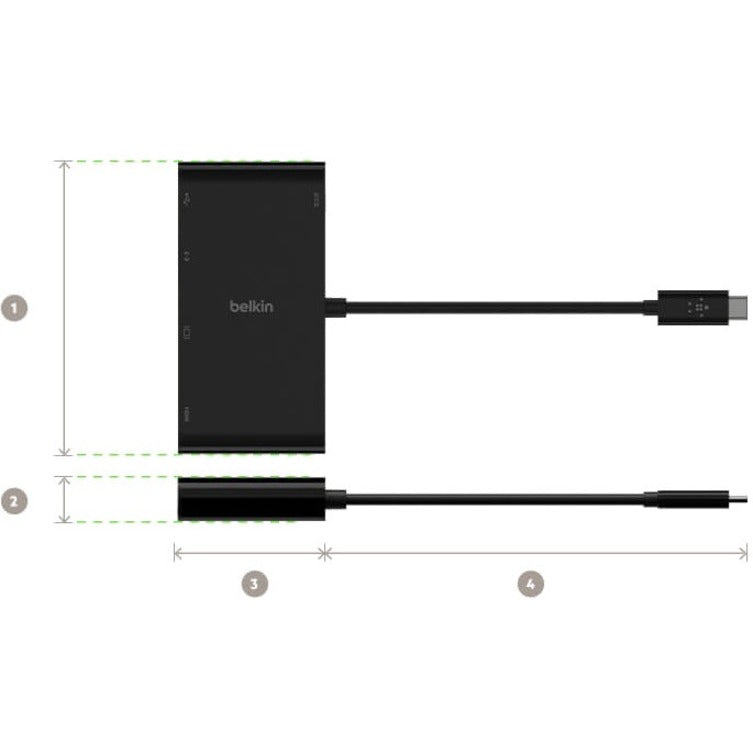 Belkin USB-C Multiport Adapter, USB-C to HDMI - USB A 3.0 - VGA - Ethernet, up 4k Resolution AVC005BK-BL