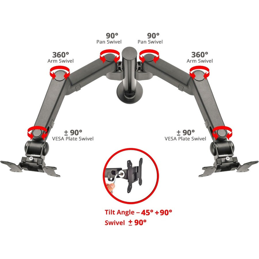 SIIG Dual Arm Pole Multi-Angle Replaceable Articulating Monitor Desk Mount - 14" to 30" - Max Load 17.6lbs each - Expandable Slide Rails Design - up to 4 monitors CE-MT3E11-S1