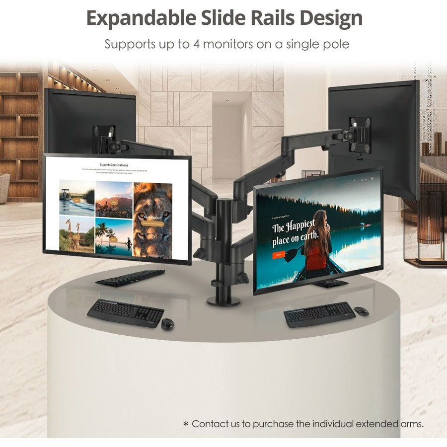 SIIG Dual Arm Pole Multi-Angle Replaceable Articulating Monitor Desk Mount - 14" to 30" - Max Load 17.6lbs each - Expandable Slide Rails Design - up to 4 monitors CE-MT3E11-S1