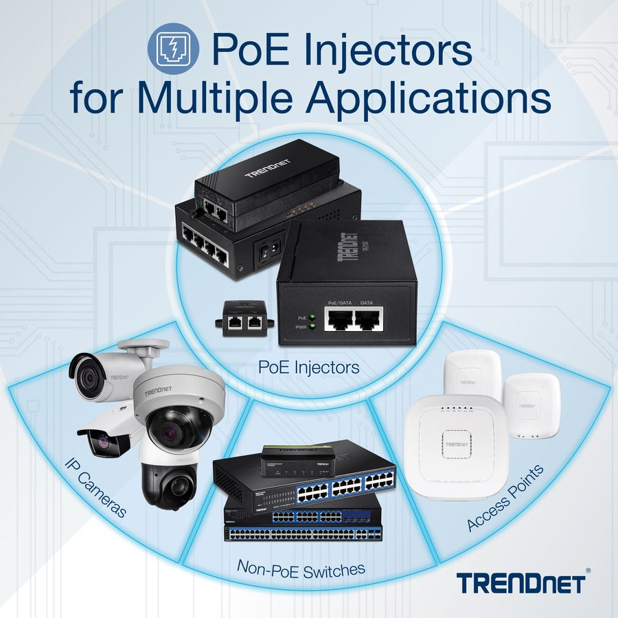 TRENDnet Gigabit PoE++ Injector, Convert A Non-PoE Port to A PoE++ Gigabit Port, PoE (15.4W), PoE+ (30W), Or PoE++ (95W), Up to 100m (328 ft), Integrated Power Supply, Black, TPE-119GI TPE-119GI