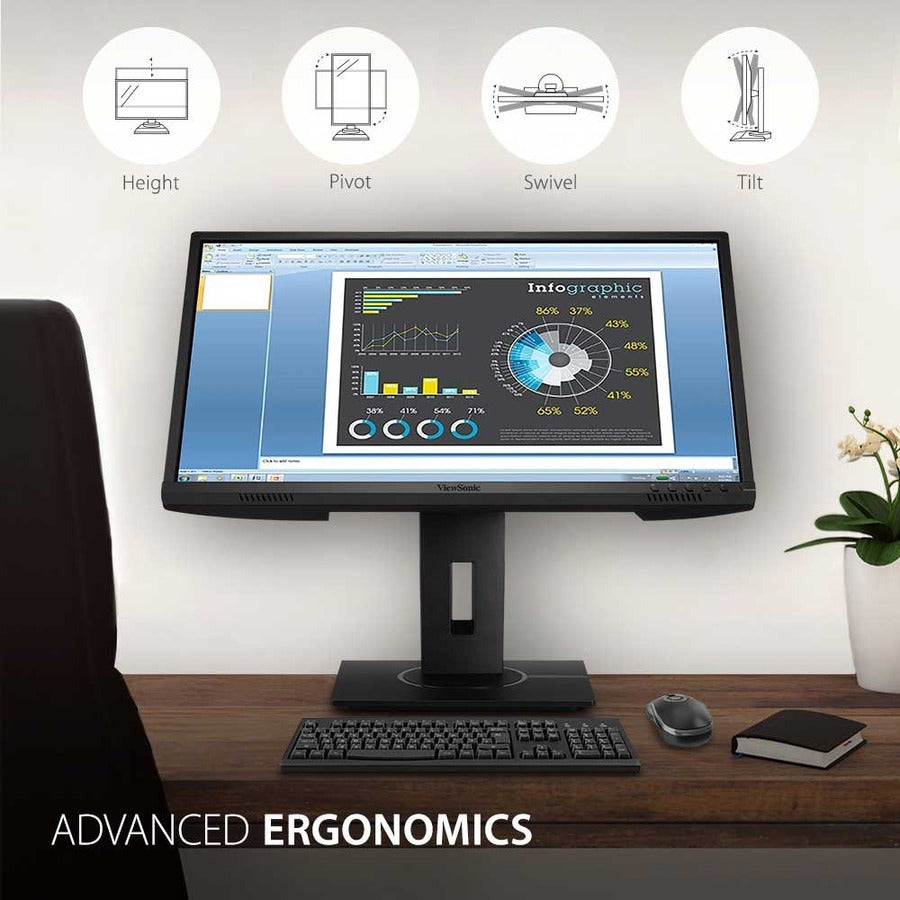 ViewSonic VG2440 24 Inch IPS 1080p Ergonomic Monitor with HDMI, DisplayPort, VGA, USB Inputs for Home and Office VG2440