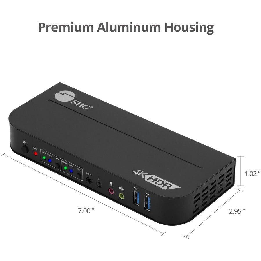 SIIG 2x1 HDMI 4K HDR KVM USB 3.0 Switch with Remote Control CE-KV0E11-S1