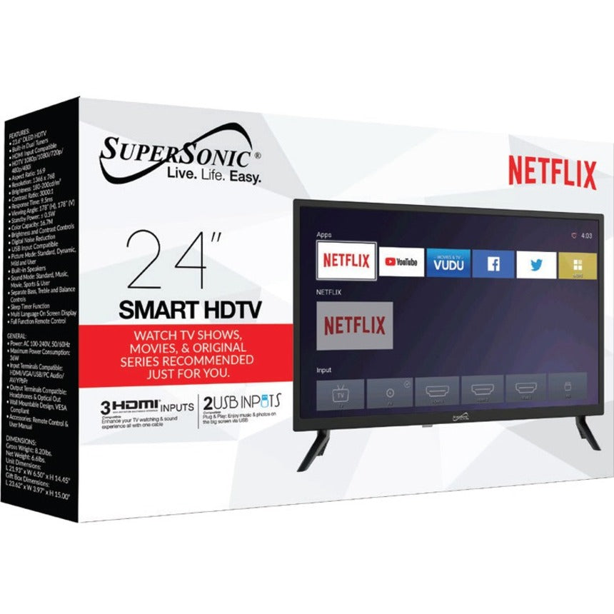 Supersonic SC-2416STV 24" Smart LED-LCD TV - HDTV - Black SC-2416STV