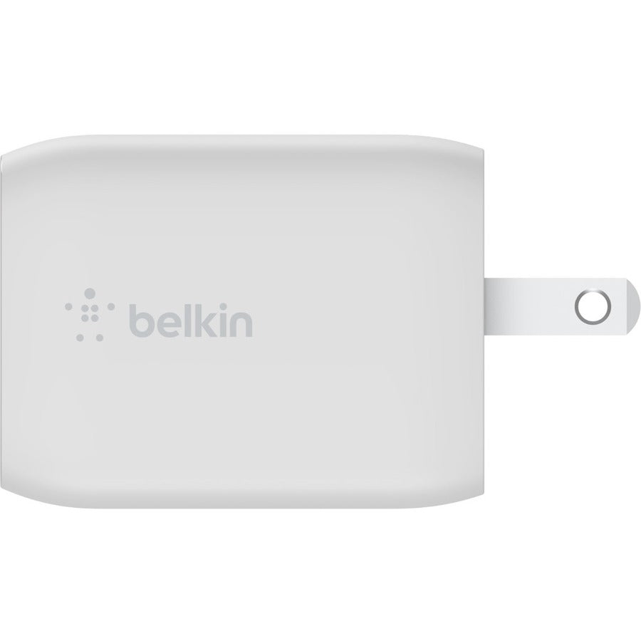Belkin 65W Portable Dual Port GaN Wall Charger - 2xUSB-C (65W Total) - w/ USB-C to USB-C Cable - Fast Charging - Power Adapter - White WCH013DQ2MWH-B6
