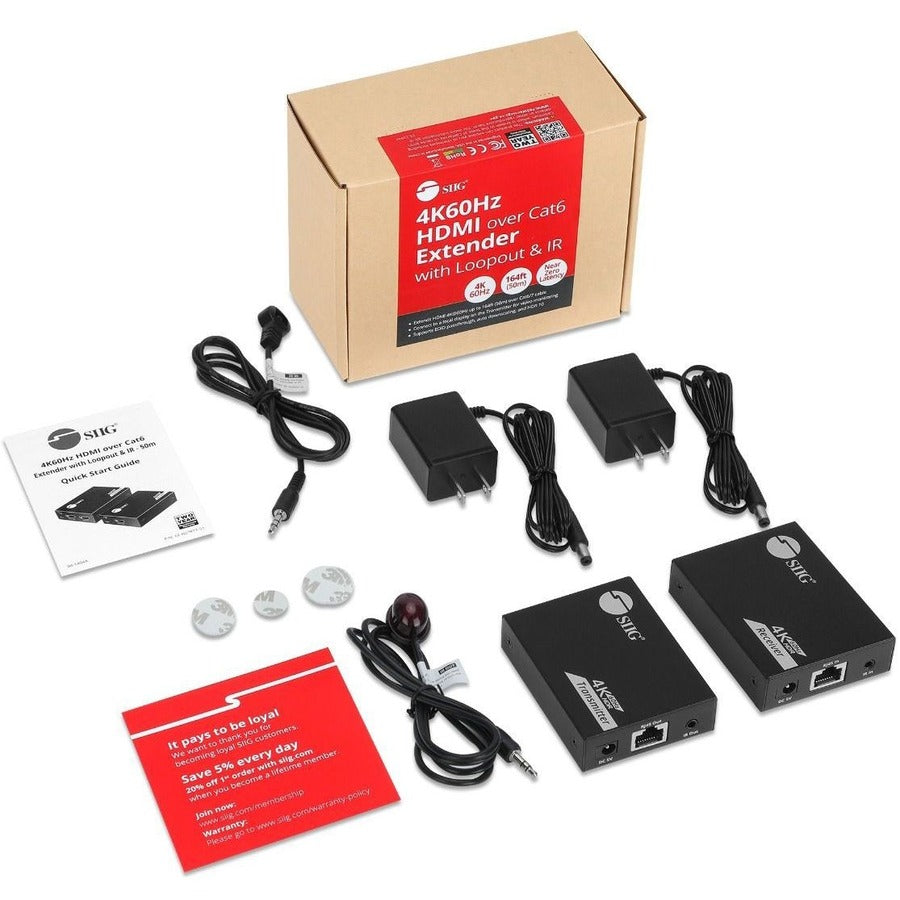 SIIG 4K60Hz HDMI over Cat6 Extender with Loopout & IR - 50m- HDMI Extender- Auto Downscaling CE-H27K11-S1