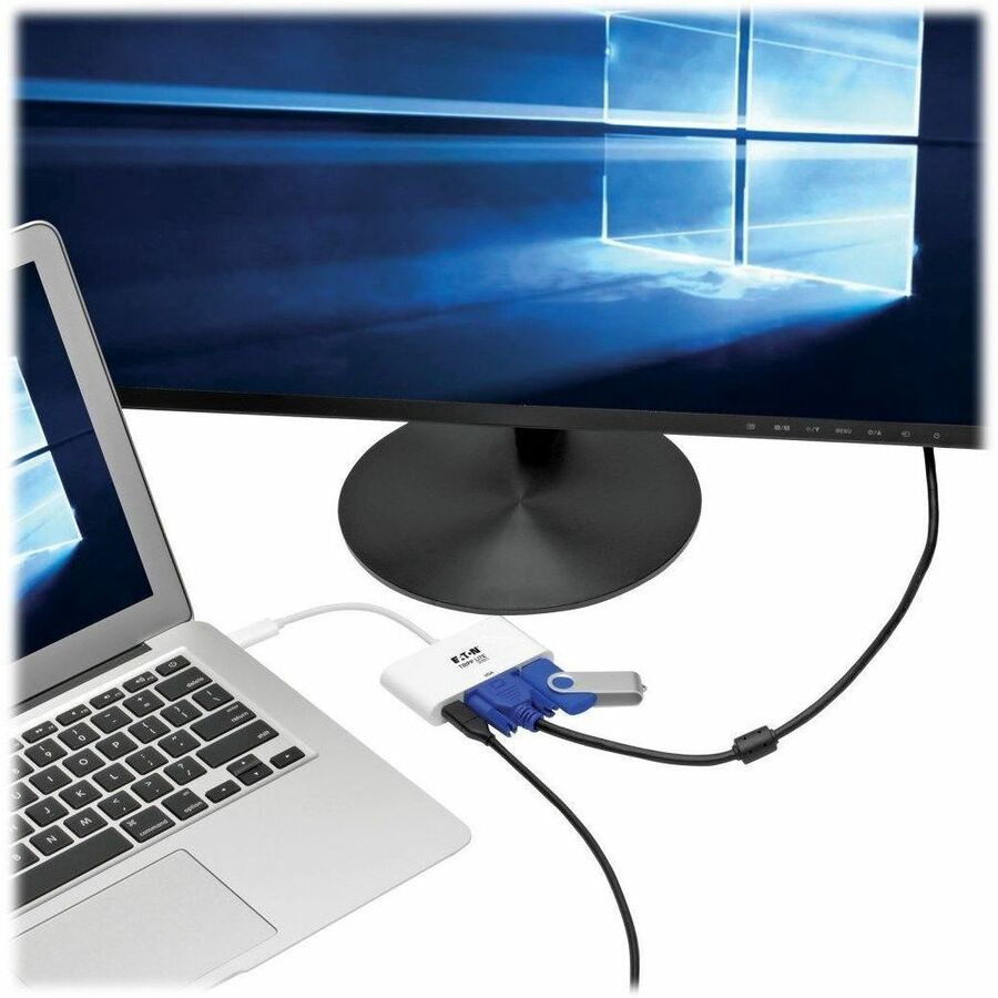 Eaton Tripp Lite Series USB-C to VGA Adapter with USB 3.x (5Gbps) Hub Ports and 60W PD Charging, White U444-06N-VU-C