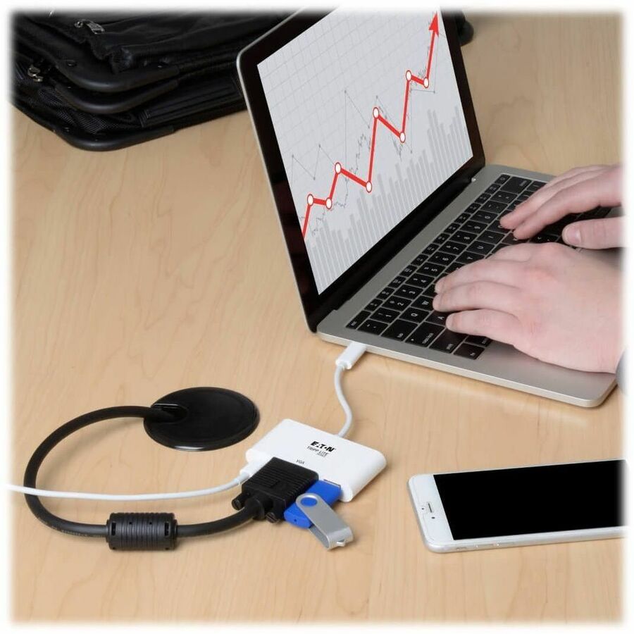 Eaton Tripp Lite Series USB-C to VGA Adapter with USB 3.x (5Gbps) Hub Ports and 60W PD Charging, White U444-06N-VU-C