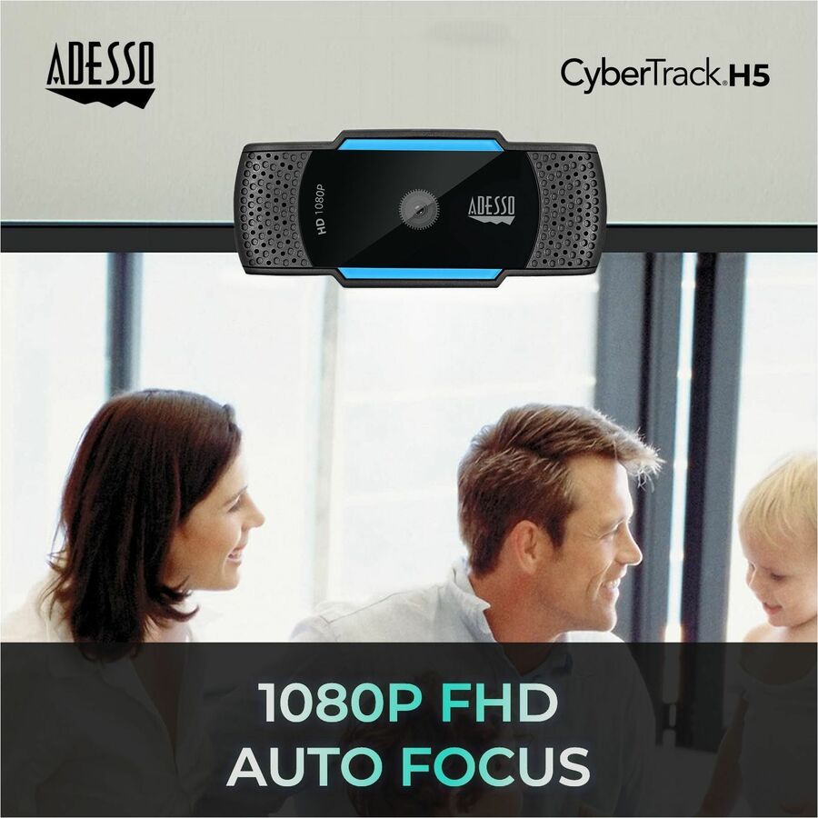 Adesso CyberTrack H5 1080P Webcam - 2.1 Megapixel - 30 fps - USB 2.0 - Auto Focus - Built-In MIC - Tripod Mount - Privacy Shutter Cover CYBERTRACKH5