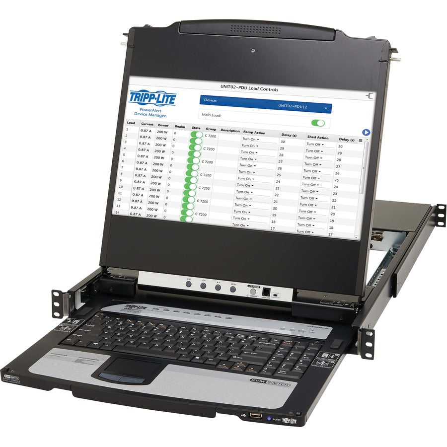 Tripp Lite by Eaton 8-Port NetDirector DisplayPort KVM Switch Console with 17 in. LCD, Dual Rail, 1U Rack-Mount, TAA B030-DP08-17D