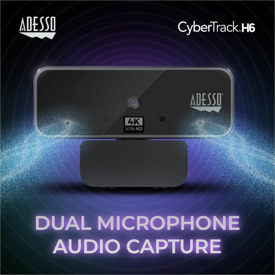 Adesso CyberTrack H6 4K Ultra HD Webcam - 8 Megapixel - 30 fps - USB 2.0 - Fixed Focus - Tripod mount - Privacy shutter CYBERTRACK H6