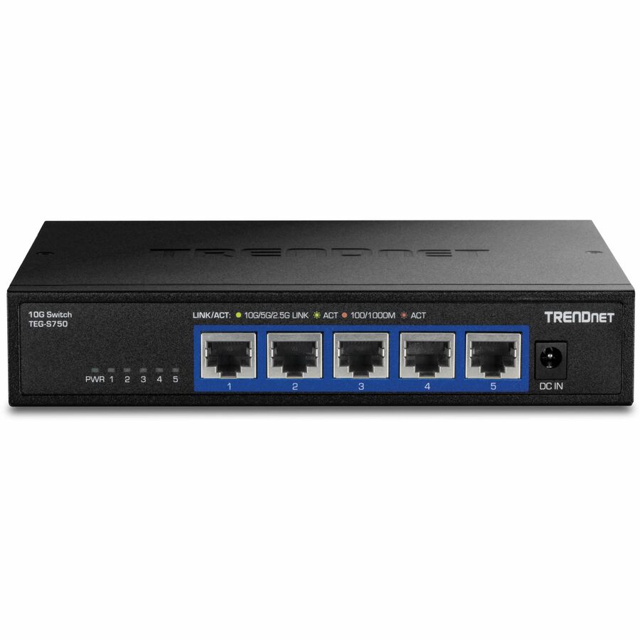 TRENDnet 5-Port 10G Switch, 5 x 10G RJ-45 Ports, 100Gbps Switching Capacity, Supports 2.5G and 5G-BASE-T Connections, Lifetime Protection, Black, TEG-S750 TEG-S750