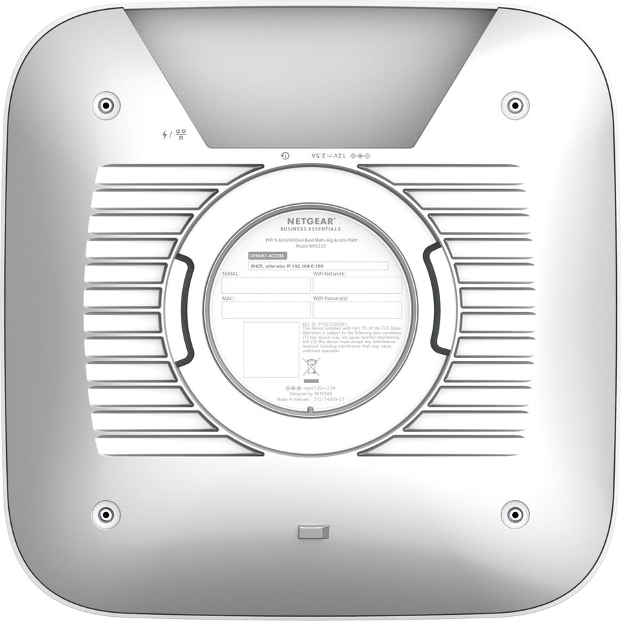 Netgear WAX220 Dual Band IEEE 802.11 a/b/g/n/ac/ax/e 4.10 Gbit/s Wireless Access Point - Indoor WAX220-100NAS