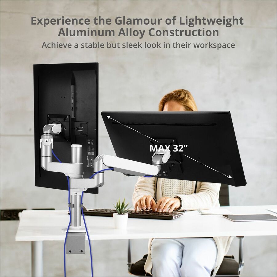 SIIG MTPRO Desk Mount Dual Monitor Arm - up to 32" Display, Max. Load 19.8 lbs, VESA 75/100mm, Mechanical Spring Design CE-MT3W11-S1