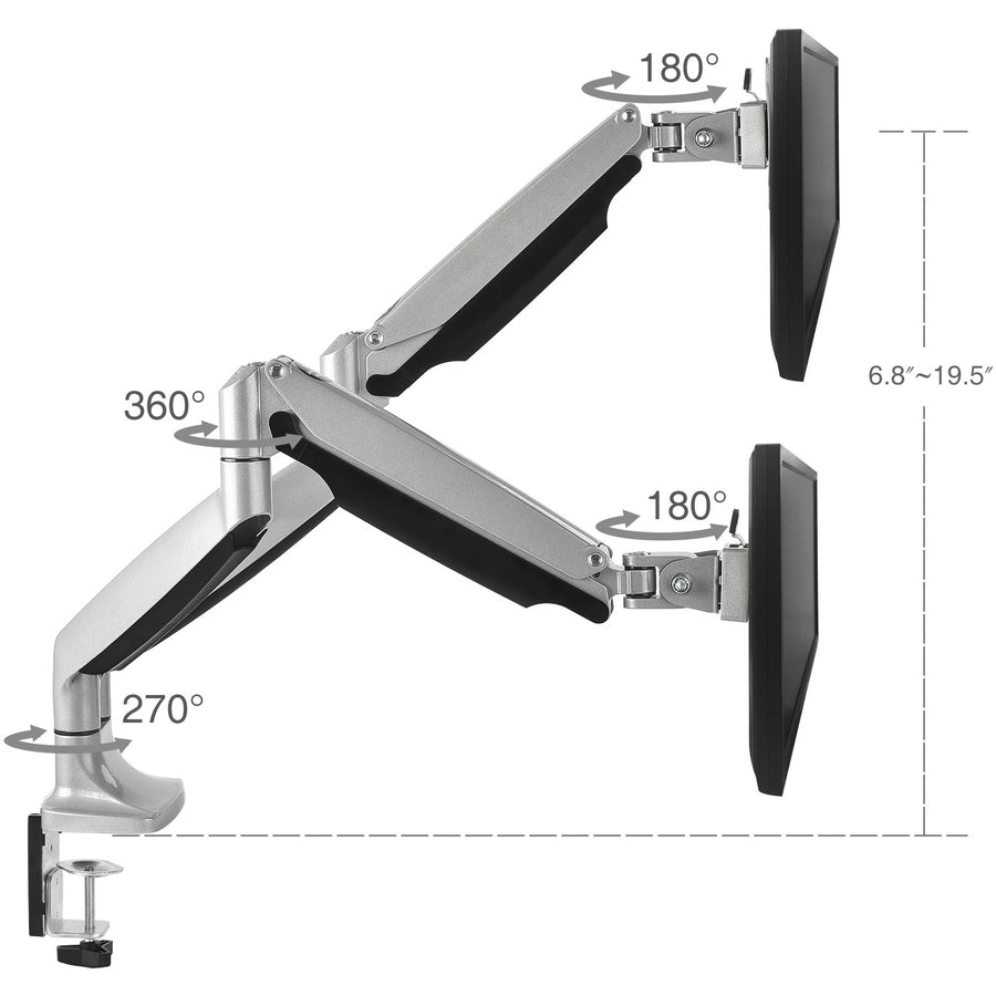 SIIG High Premium Aluminum Gas Spring Desk Mount - Dual Monitor - Fits 13" to 32" monitors - Max load 19.8Ibs(each) CE-MT2E12-S1