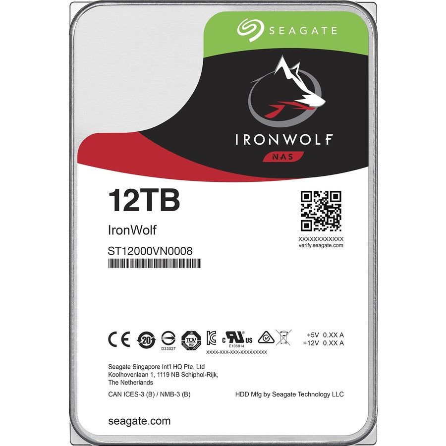Seagate IronWolf ST12000VN0008 12 TB Hard Drive - 3.5" Internal - SATA (SATA/600) - Conventional Magnetic Recording (CMR) Method ST12000VN0008