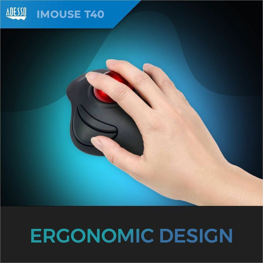 Adesso iMouse T40 - Wireless Programmable Ergonomic Trackball Mouse IMOUSE T40