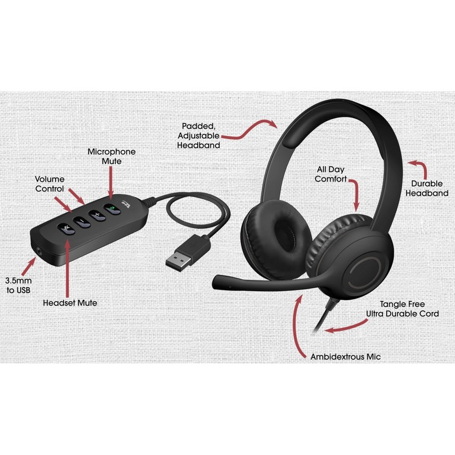 Cyber Acoustics Stereo Headset with USB & 3.5mm AC-5812