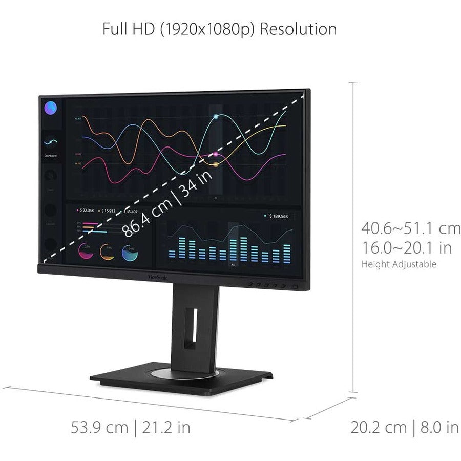 ViewSonic VG2456A 24 Inch 1080p IPS Monitor with 90W USB C, Docking Built-In, RJ45, 40 Degree Tilt Ergonomics for Home and Office VG2456a