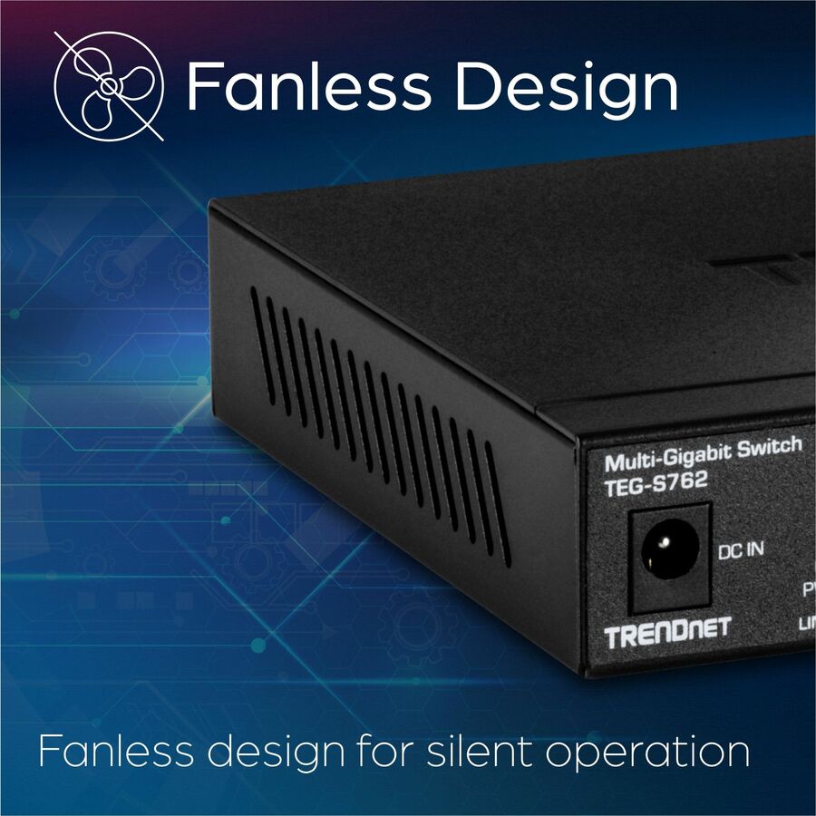 TRENDnet 6-Port 10G Switch, 4 x 2.5G RJ-45 Base-T Ports, 2 x 10G RJ-45 Ports, 60Gbps Switching Capacity, Wall Mountable, 10 Gigabit Network Connections, Lifetime Protection, Black, TEG-S762 TEG-S762