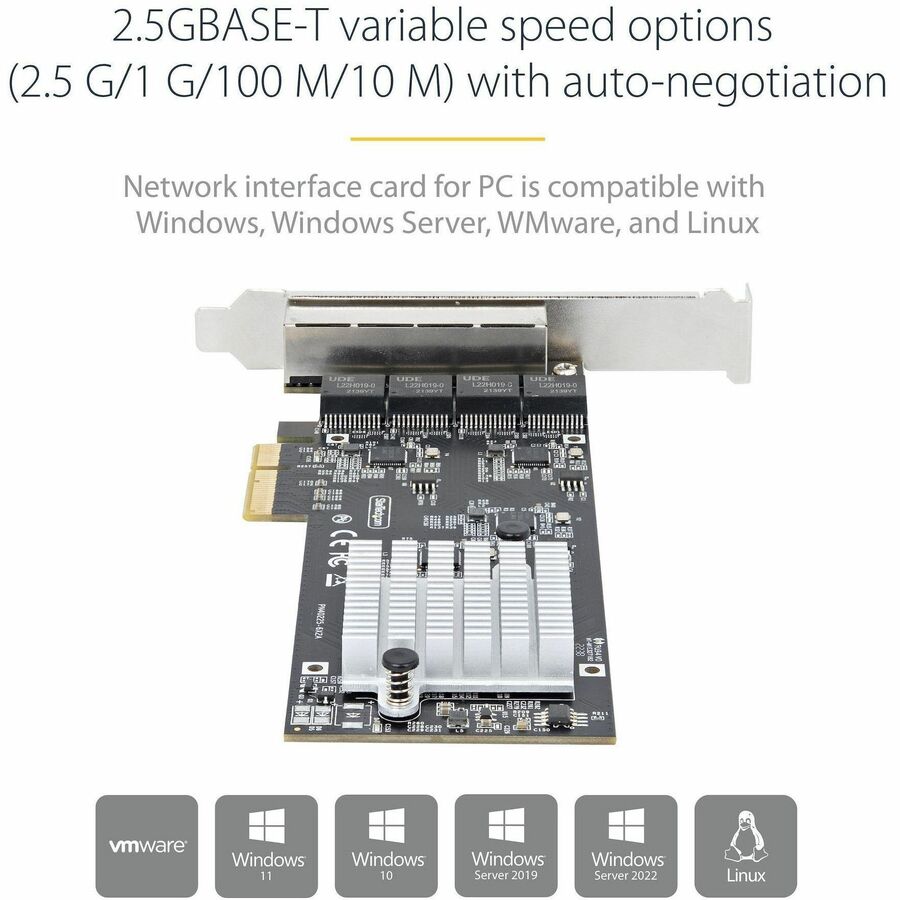 StarTech.com 4-Port 2.5G NBASE-T PCIe Network Card, Computer Network Card Interface, Intel&reg; I225-V, Quad-Port Ethernet, Multi-Gigabit NIC PR42GI-NETWORK-CARD