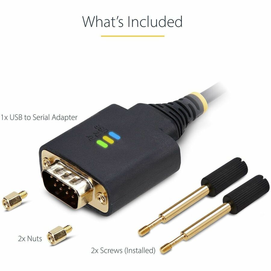 StarTech.com 10ft (3m) USB to Serial Adapter Cable, COM Retention, FTDI, DB9 RS232, Interchangeable DB9 Screws/Nuts, Windows/macOS/Linux 1P10FFC-USB-SERIAL