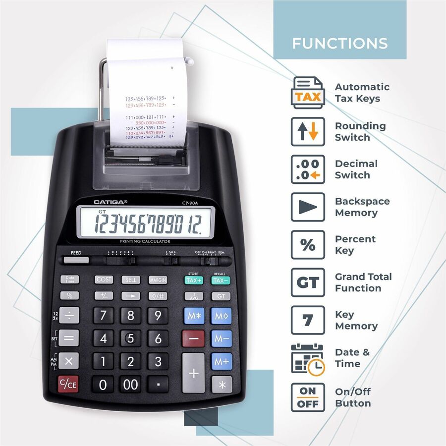 Adesso CP-90AB 12 Digits Printing Calculator (Black) CP-90AB