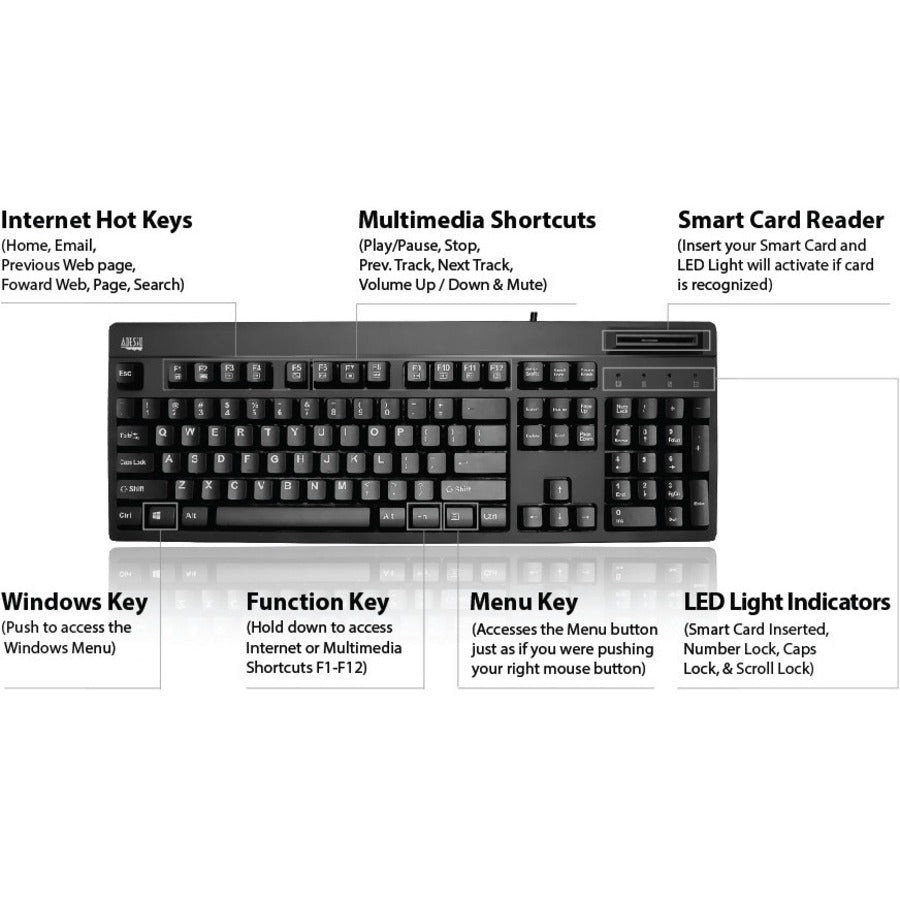 Adesso EasyTouch 630SB-TAA - Smart Card Reader Keyboard (TAA Compliant) AKB-630SB-TAA