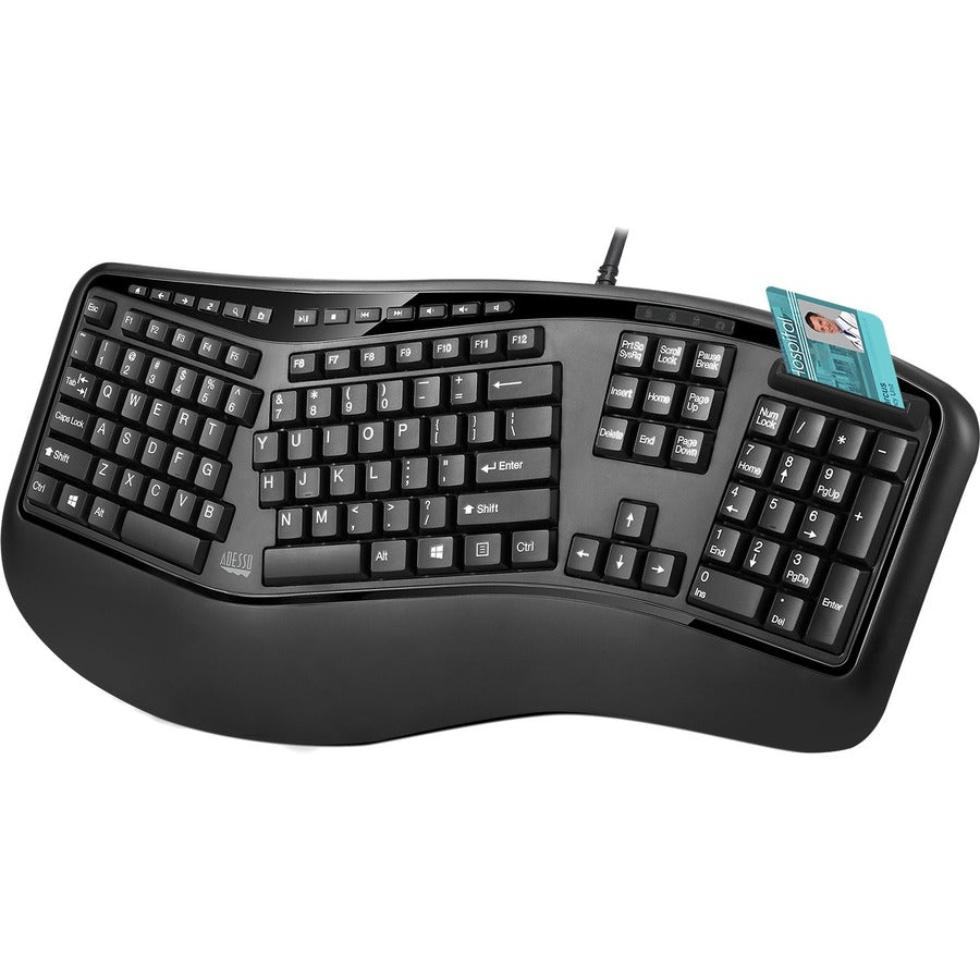 Adesso Desktop Ergonomic Smart Card Reader Keyboard (TAA Compliant) AKB-150SB-TAA