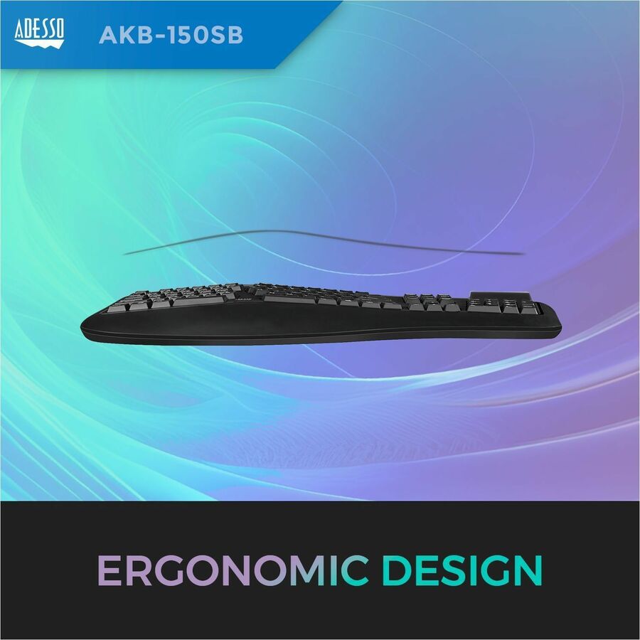 Adesso Desktop Ergonomic Smart Card Reader Keyboard (TAA Compliant) AKB-150SB-TAA