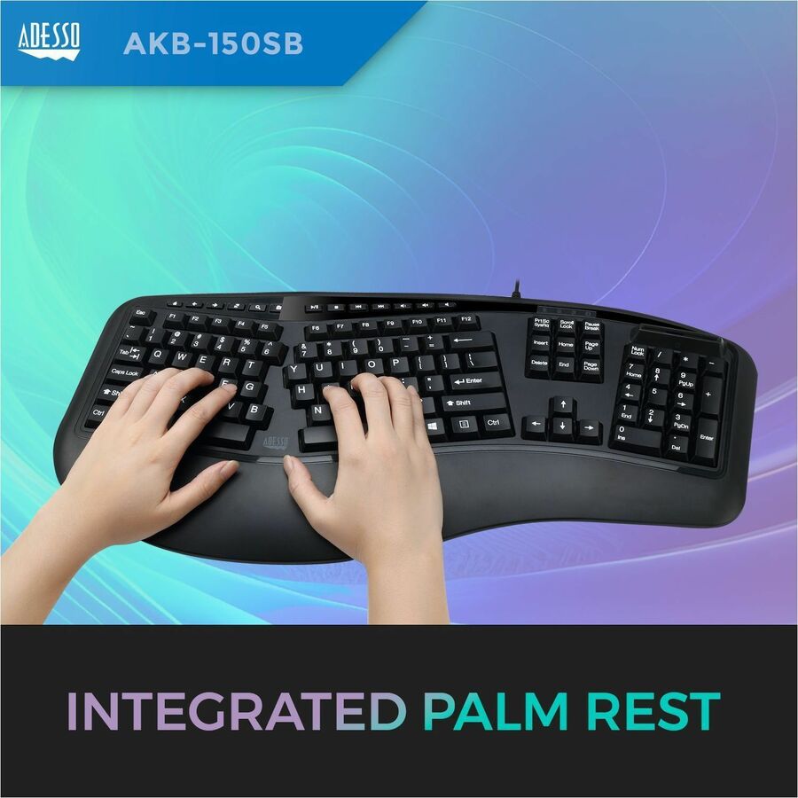 Adesso Desktop Ergonomic Smart Card Reader Keyboard (TAA Compliant) AKB-150SB-TAA