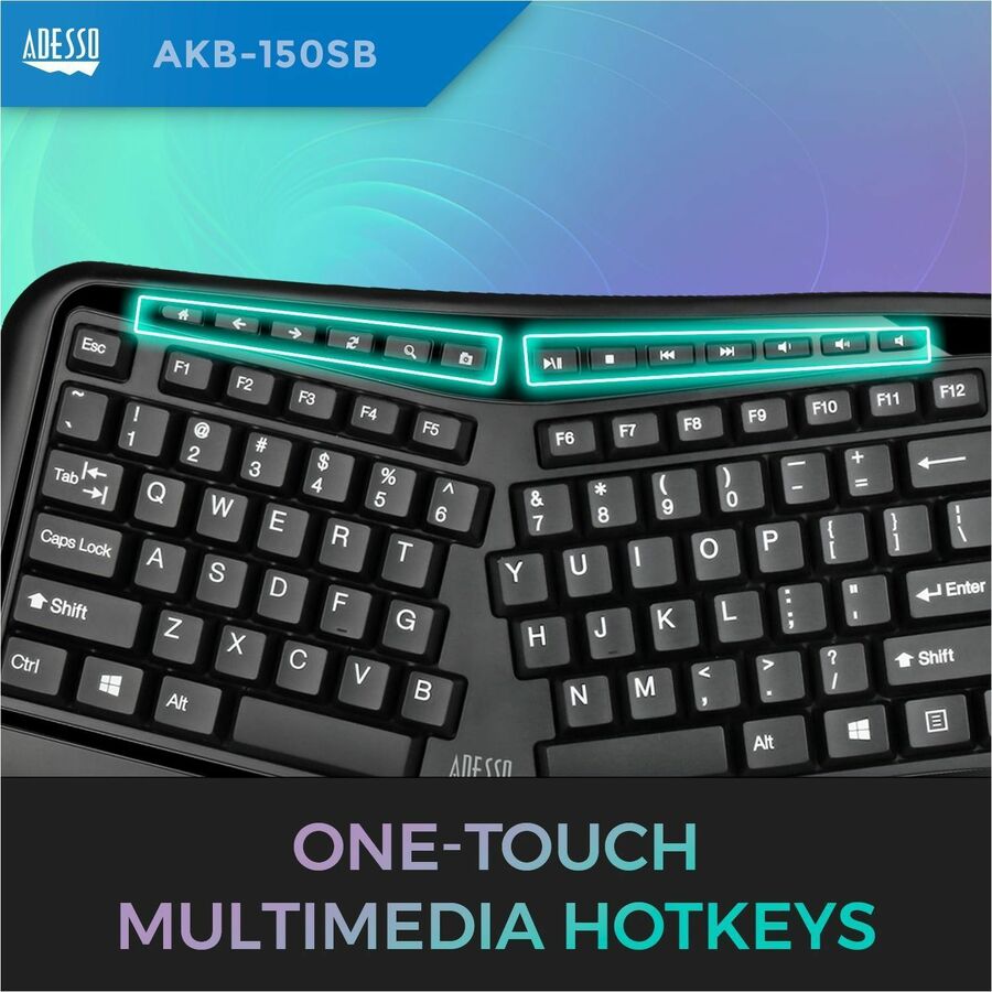 Adesso Desktop Ergonomic Smart Card Reader Keyboard (TAA Compliant) AKB-150SB-TAA