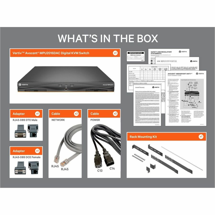 Vertiv Avocent MPU KVM Switch | 16 port | 2 Digital Path | Dual AC Power TAA MPU2016DAC-400