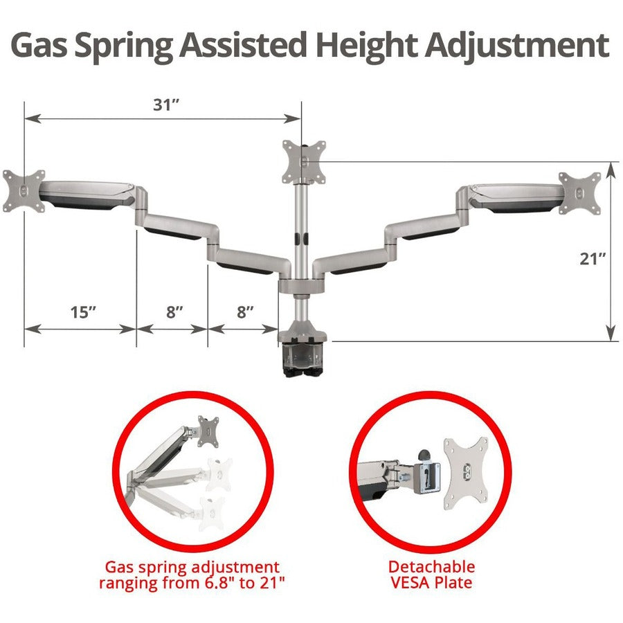SIIG Triple Monitor Aluminum Gas Spring Desk Mount CE-MT3611-S1