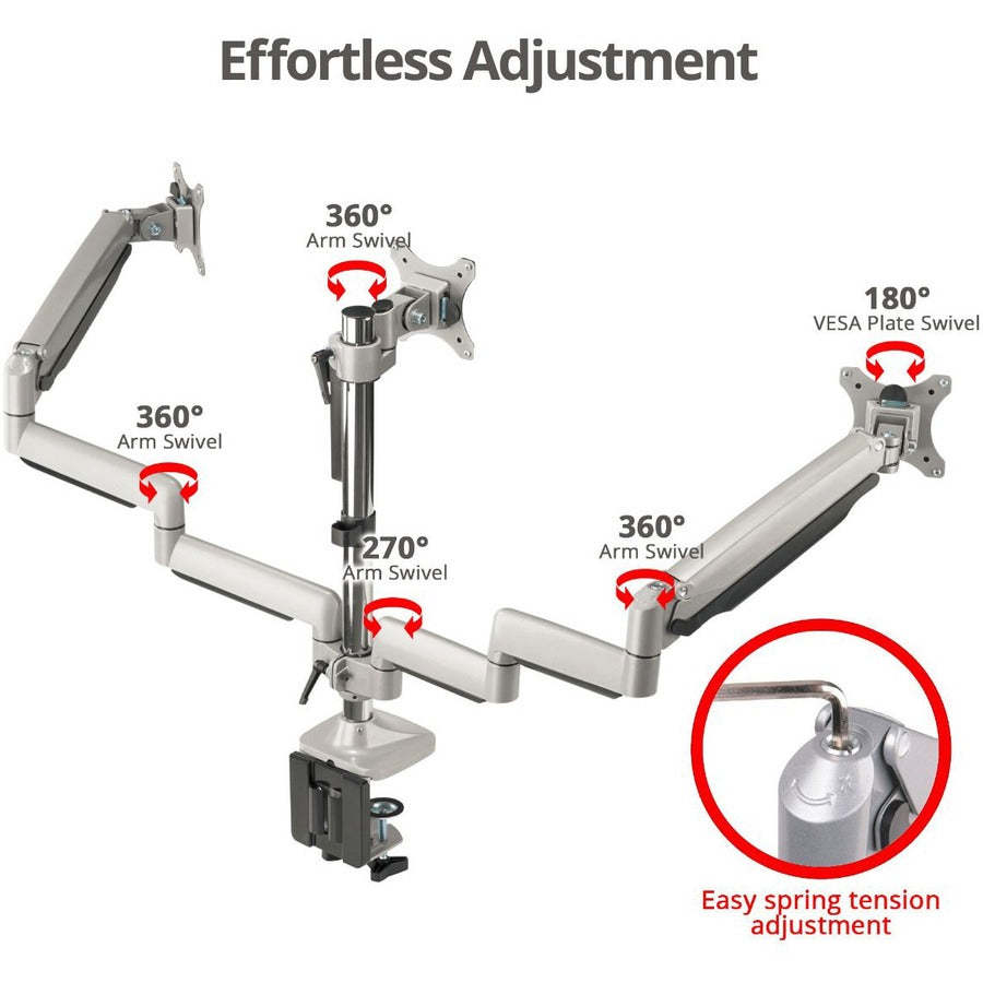 SIIG Triple Monitor Aluminum Gas Spring Desk Mount CE-MT3611-S1