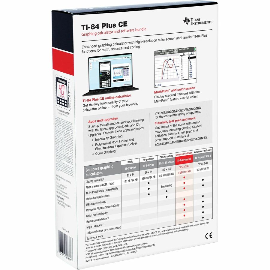 Texas Instruments TI-84 Plus CE Graphing Calculator 84CEPY/TBL/1L1