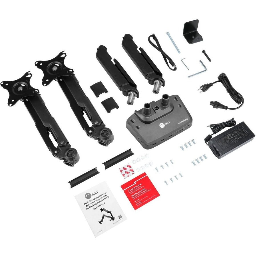 SIIG Full function Dual 4K Hybrid Video Docking Station & PD with Gas Spring Monitor Desk Arm Mount - 17" to 32" CE-MTDK01-S1