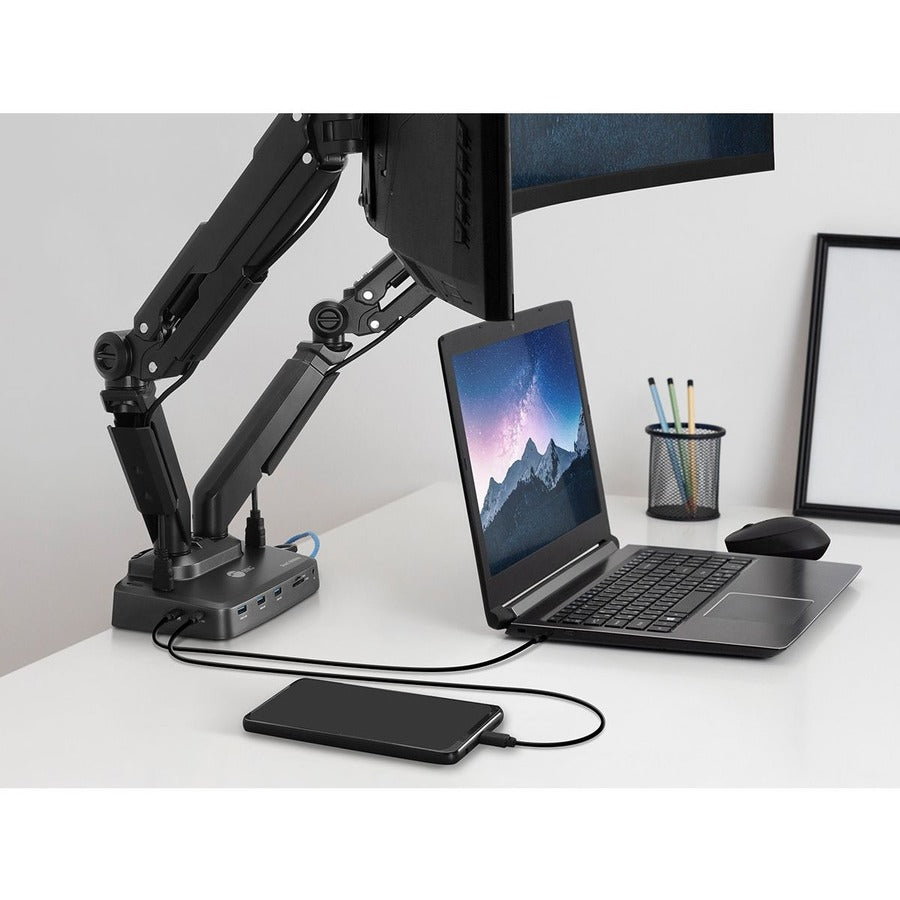 SIIG Full function Dual 4K Hybrid Video Docking Station & PD with Gas Spring Monitor Desk Arm Mount - 17" to 32" CE-MTDK01-S1