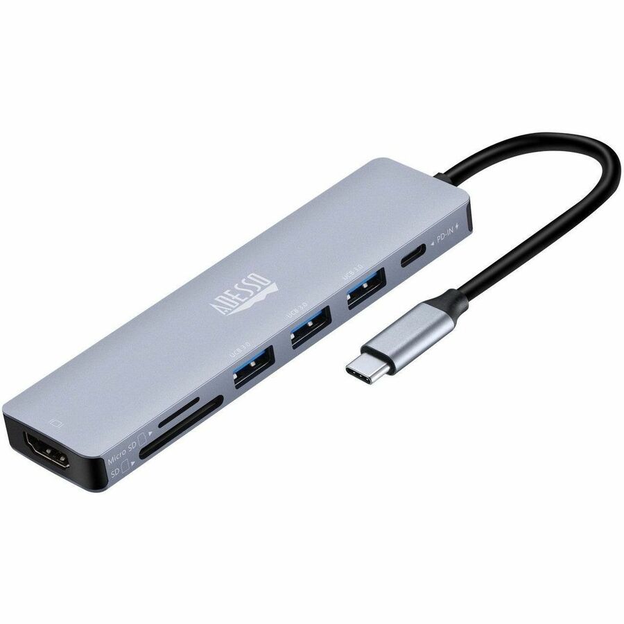 Adesso AUH-4025 7 in 1 Docking Station, Supports USB C to x1 4K HDMI, 3x USB-A 3.2, 1x PD, 1x Micro SD, 1x SD Card AUH-4025