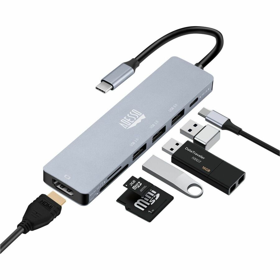Adesso AUH-4025 7 in 1 Docking Station, Supports USB C to x1 4K HDMI, 3x USB-A 3.2, 1x PD, 1x Micro SD, 1x SD Card AUH-4025