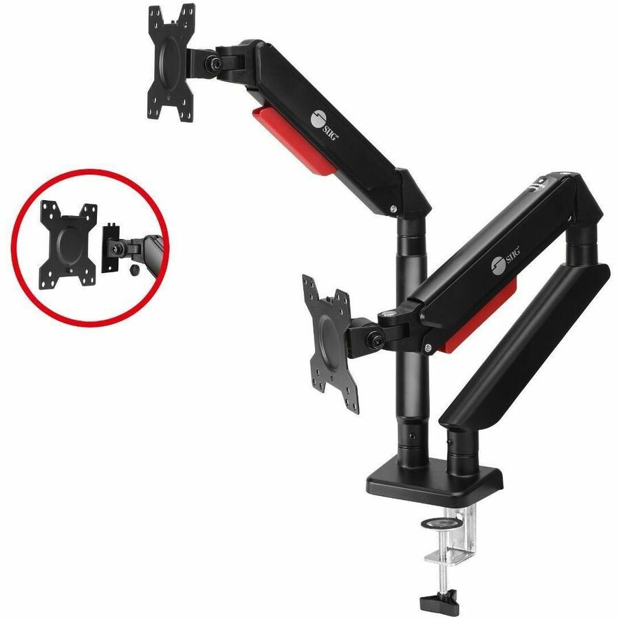 SIIG Dual Monitor Gas Spring Arm Desk Mount - 13" to 32" - Max Load 22 lbs - VESA 75/100mm CE-MT3Y11-S1