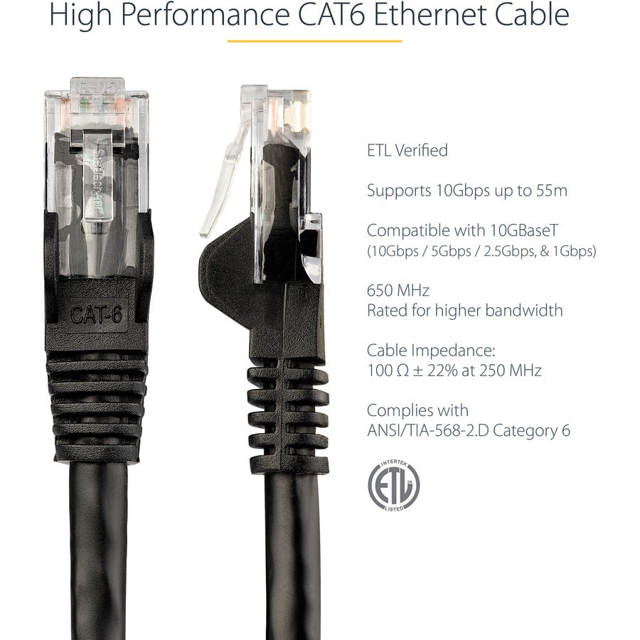 StarTech.com 100ft CAT6 Ethernet Cable - Black Snagless Gigabit - 100W PoE UTP 650MHz Category 6 Patch Cord UL Certified Wiring/TIA N6PATCH100BK