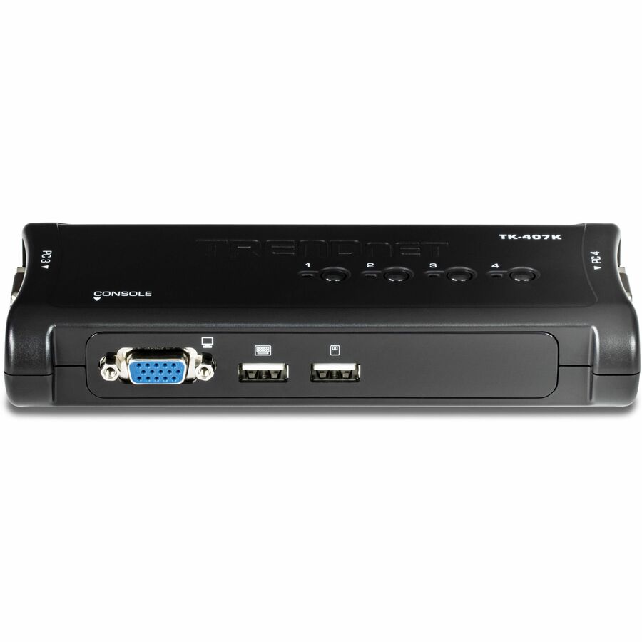 TRENDnet 4-Port USB KVM Switch Kit, VGA And USB Connections, 2048 x 1536 Resolution, Cabling Included, Control Up To 4 Computers, Compliant With Window, Linux, and Mac OS, TK-407K TK-407K