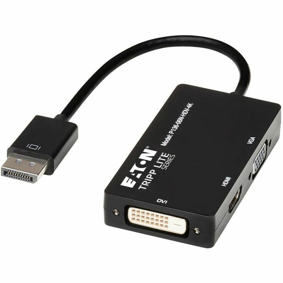 Eaton Tripp Lite Series DisplayPort to VGA/DVI/HDMI All-in-One Converter Adapter, DP ver 1.2, 4K 30 Hz HDMI P136-06N-HDV-4K