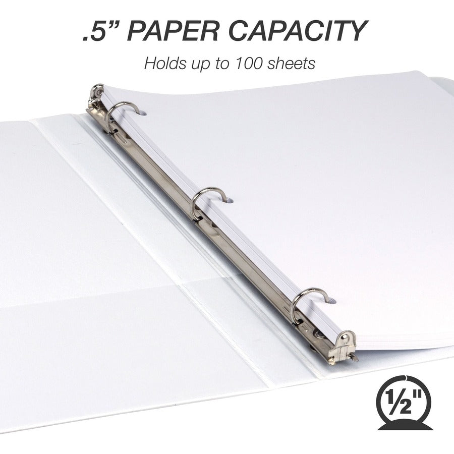 Samsill Economy 0.5 Inch 3 Ring Binder, Made in the USA, Round Ring Binder, Non-Stick Customizable Cover, White, 6 Pack (I08517) I08517