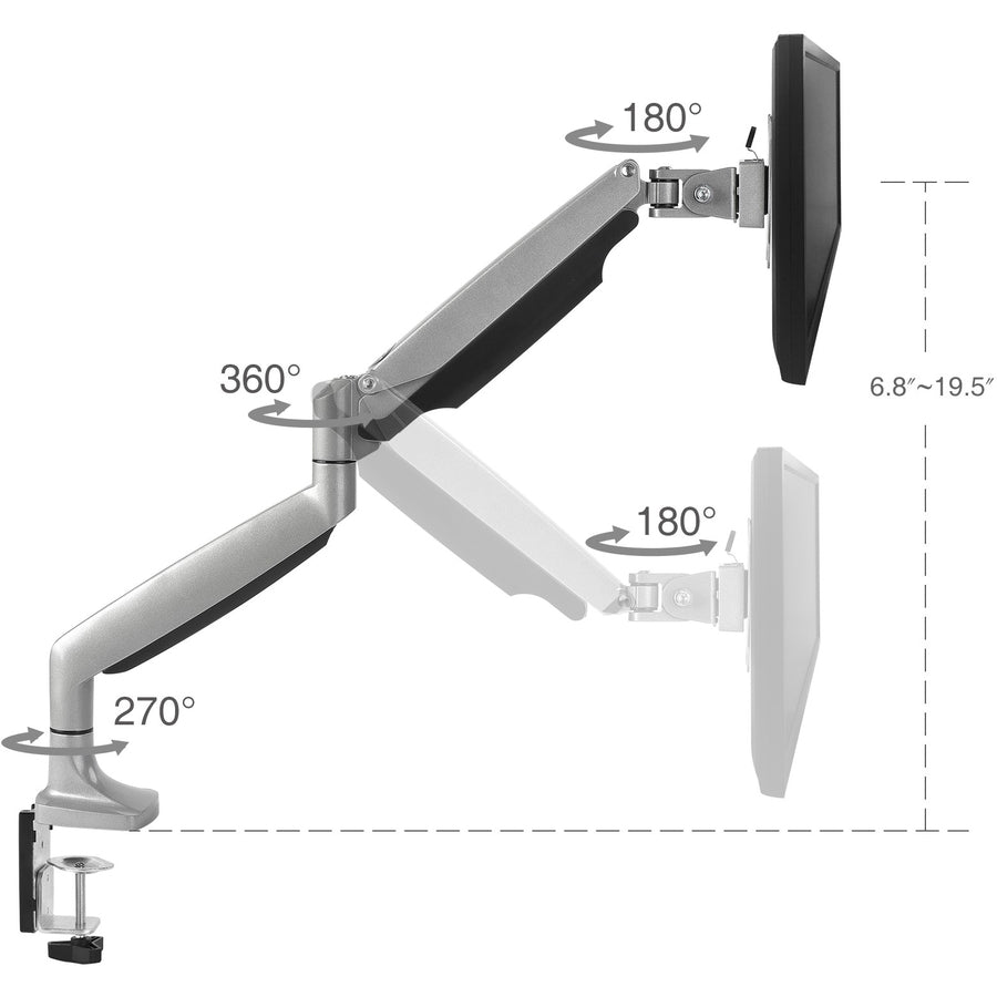 High Premium Aluminum Gas Spring Desk Mount - 13" to 32" - Single Monitor - Max load 19.8Ibs, VESA 75x75/100x100mm CE-MT2D12-S1