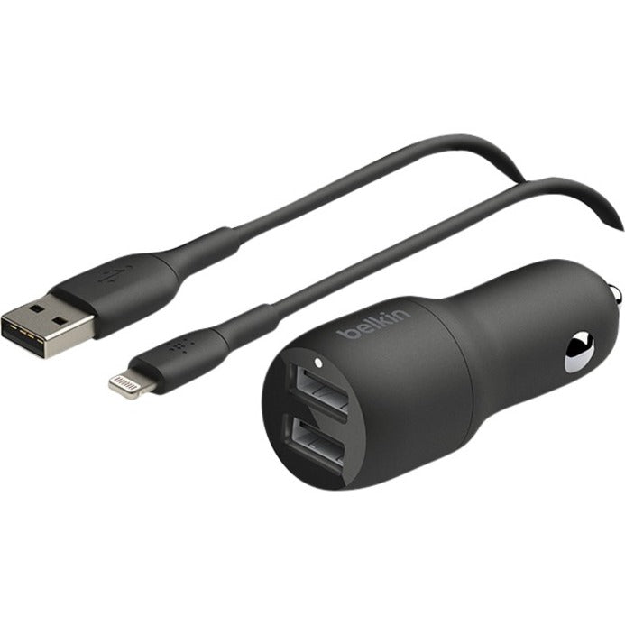 Belkin BoostCharge Dual USB-A Car Charger 24W (USB-A to Lightning Cable included) CCD001BT1MBK