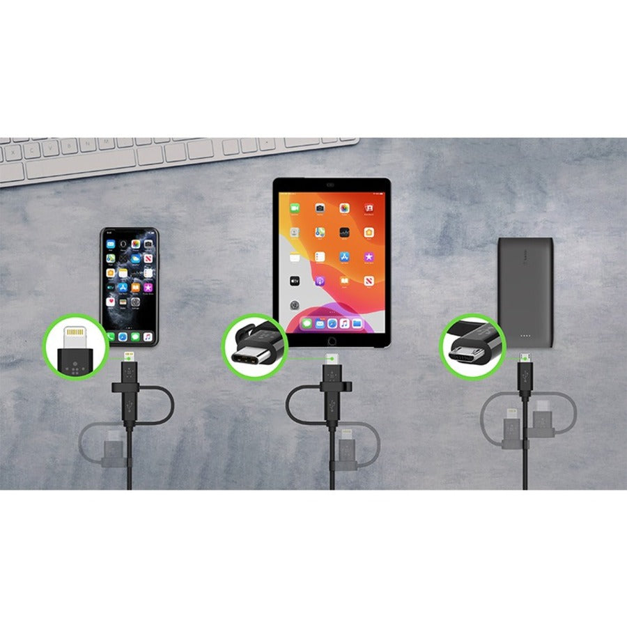 Belkin Universal Cable 15W (USB-A cable with USB-C, Micro-USB and Lightning connectors) CAC001BT1MBK