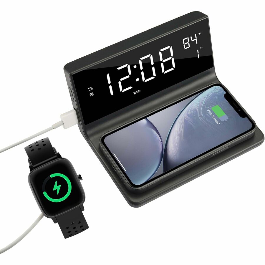 Supersonic Dual Alarm Clock with Wireless Charger 2-IN-1 Wireless Charger SC-6025QI